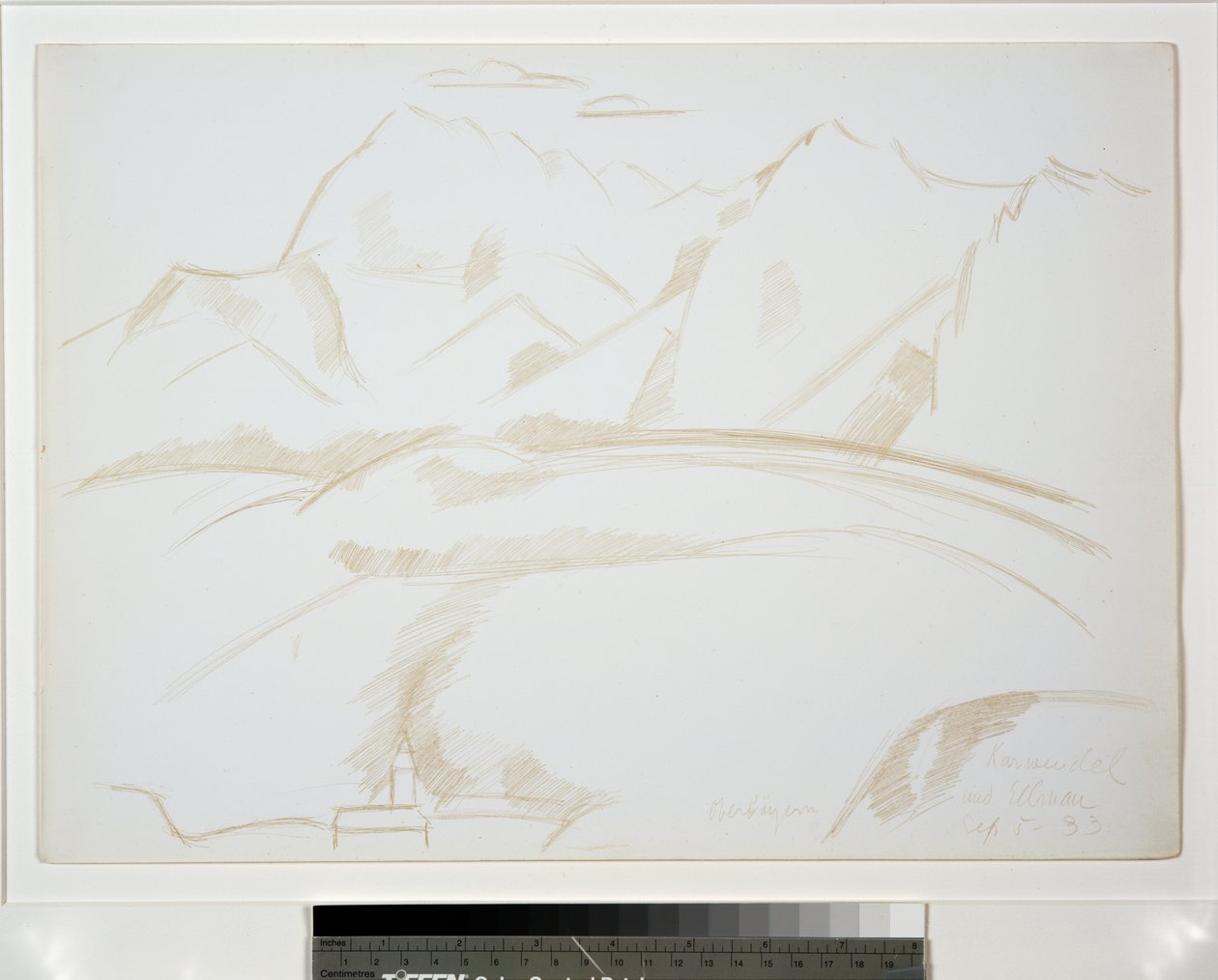 Górski krajobraz z wieżą kościoła na pierwszym planie autorstwa Marsden Hartley