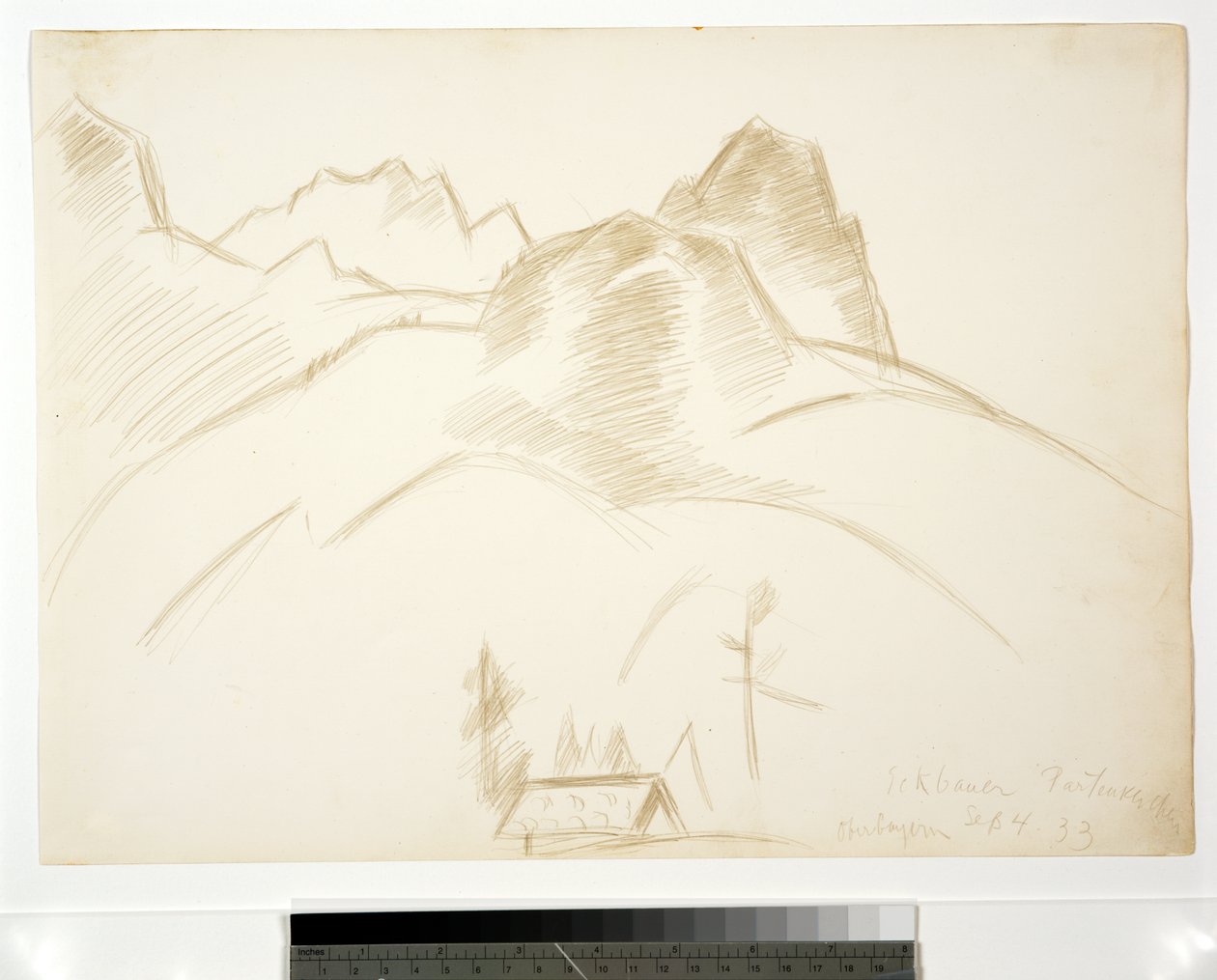 Pejzaż górski z domem na pierwszym planie, 1933 autorstwa Marsden Hartley