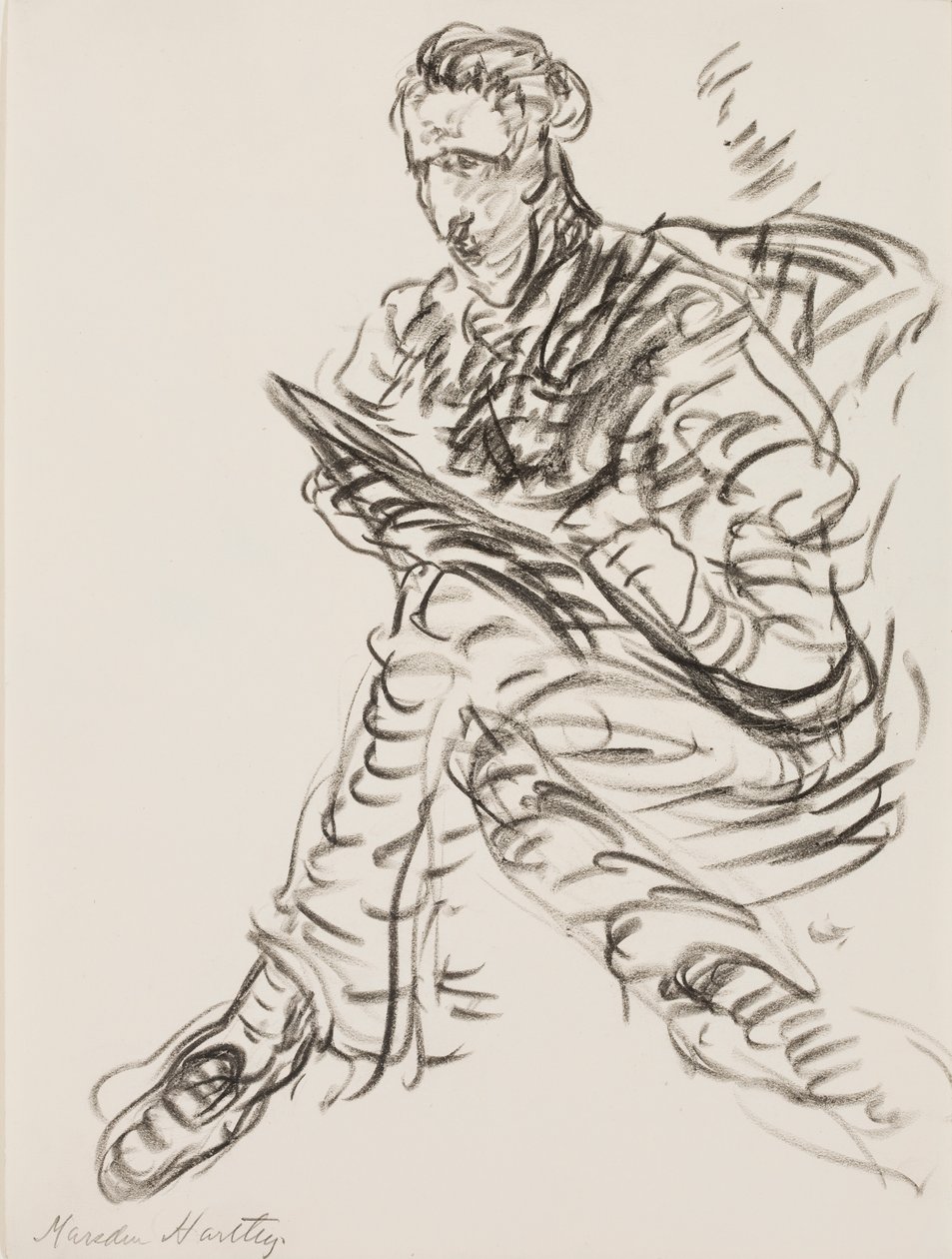 Autoportret jako rysownik, ok. 1908 (kredka litograficzna na papierze) autorstwa Marsden Hartley