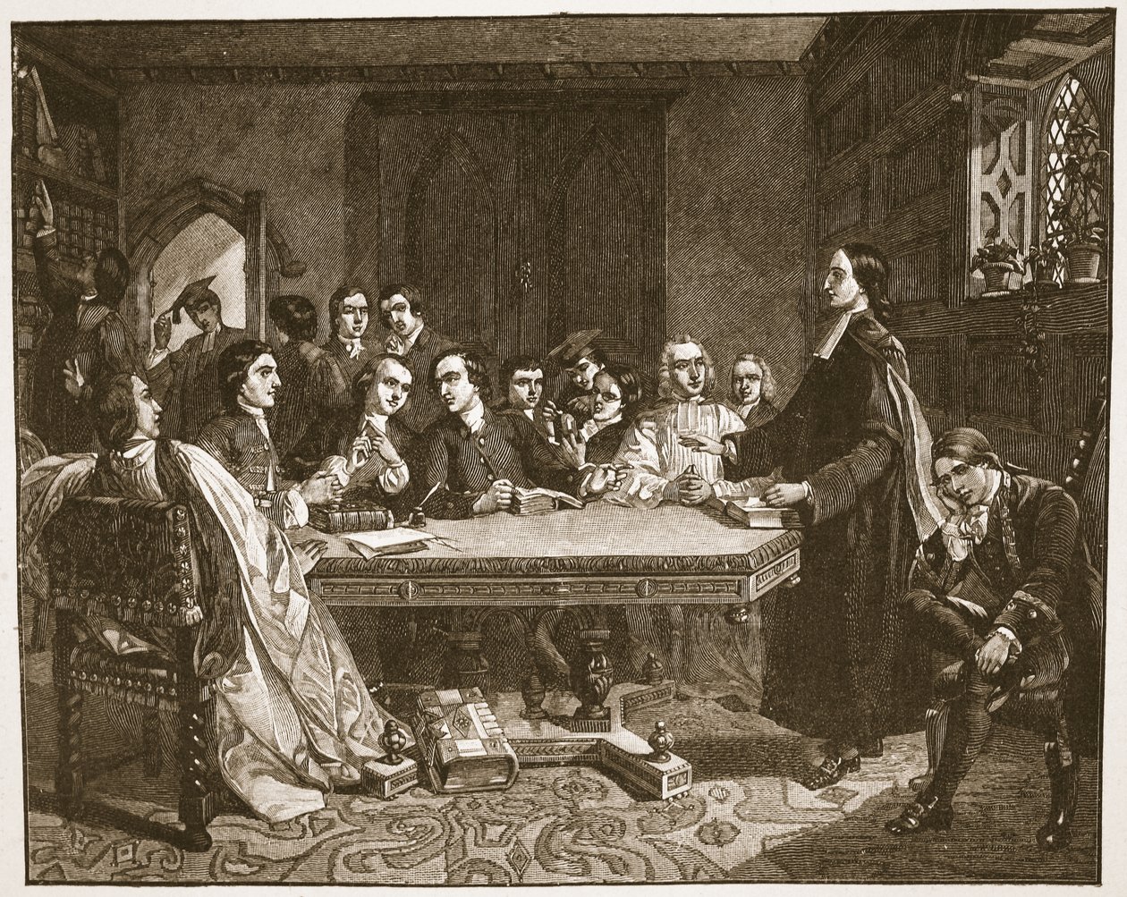 John Wesley i jego przyjaciele z Oksfordu, ilustracja z książki „The Church of England: A History for the People” autorstwa H.D.M. Spence-Jones, wyd. ok. 1910 (lito) (zdjęcie w sepii) autorstwa Marshall (after) Claxton
