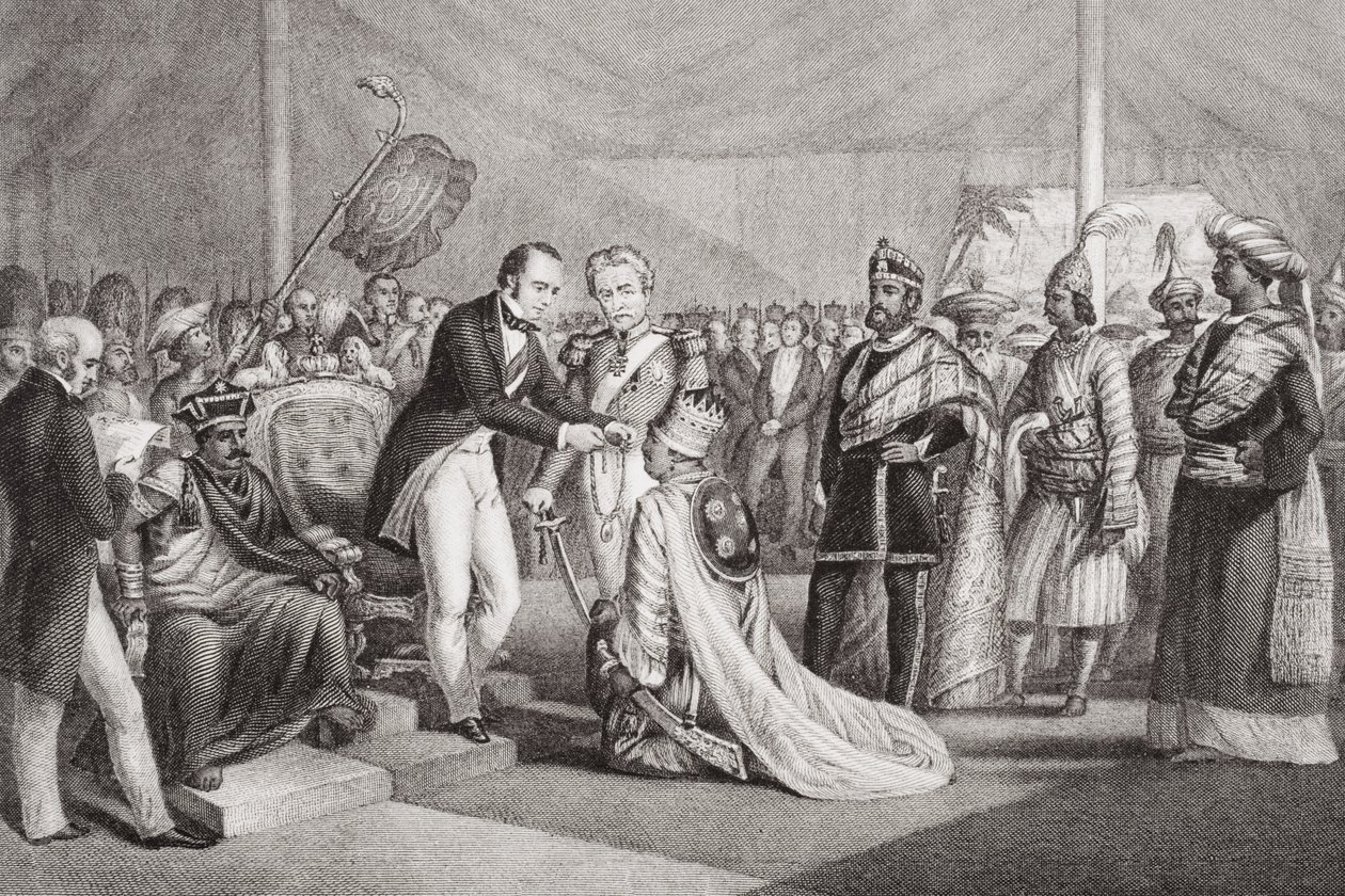 Wielki Durbar w Cawnpore po stłumieniu rewolty Sepoyów, 1858, z `Illustrations of English and Scottish History