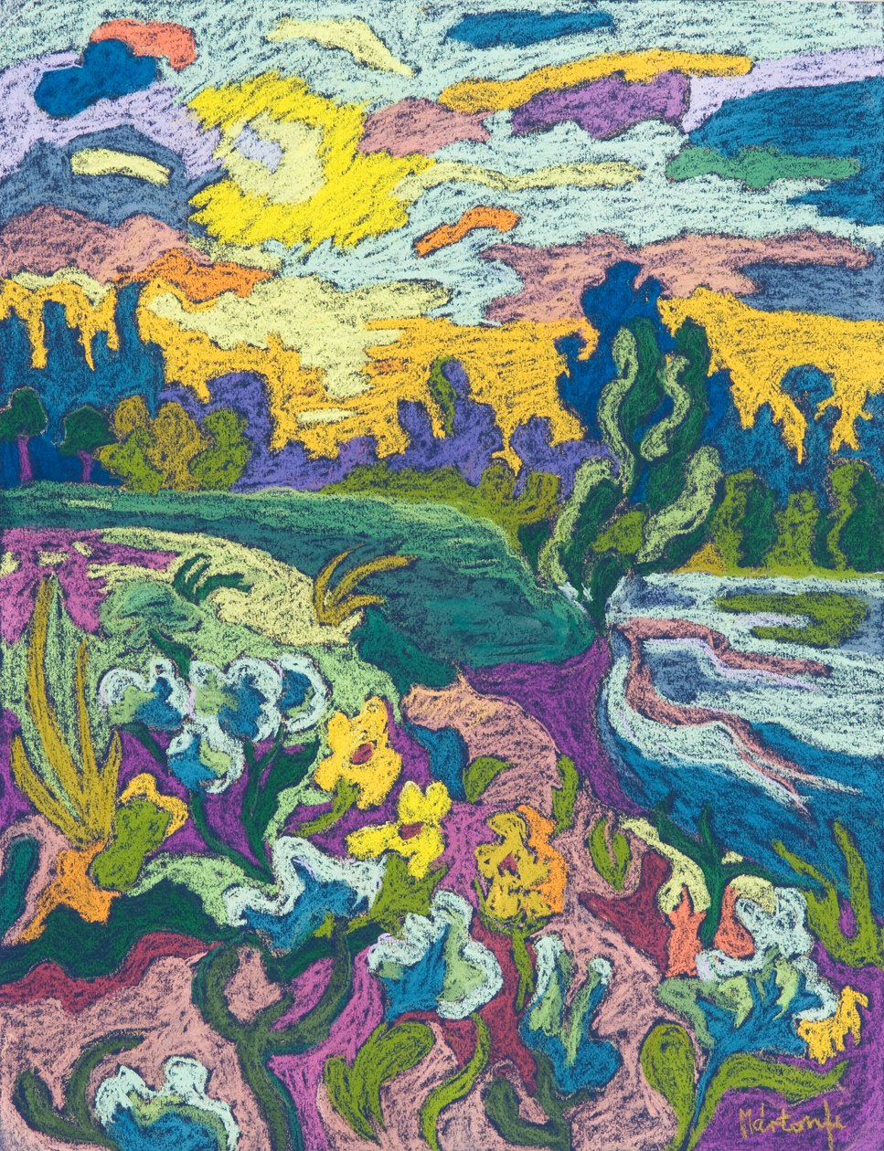 Blooming River Bank, 2009 (pastel na papierze) autorstwa Marta Martonfi Benke