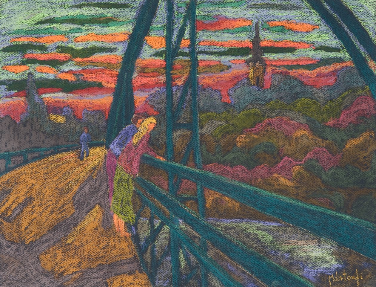 Na moście, 2009 (pastel na papierze) autorstwa Marta Martonfi Benke