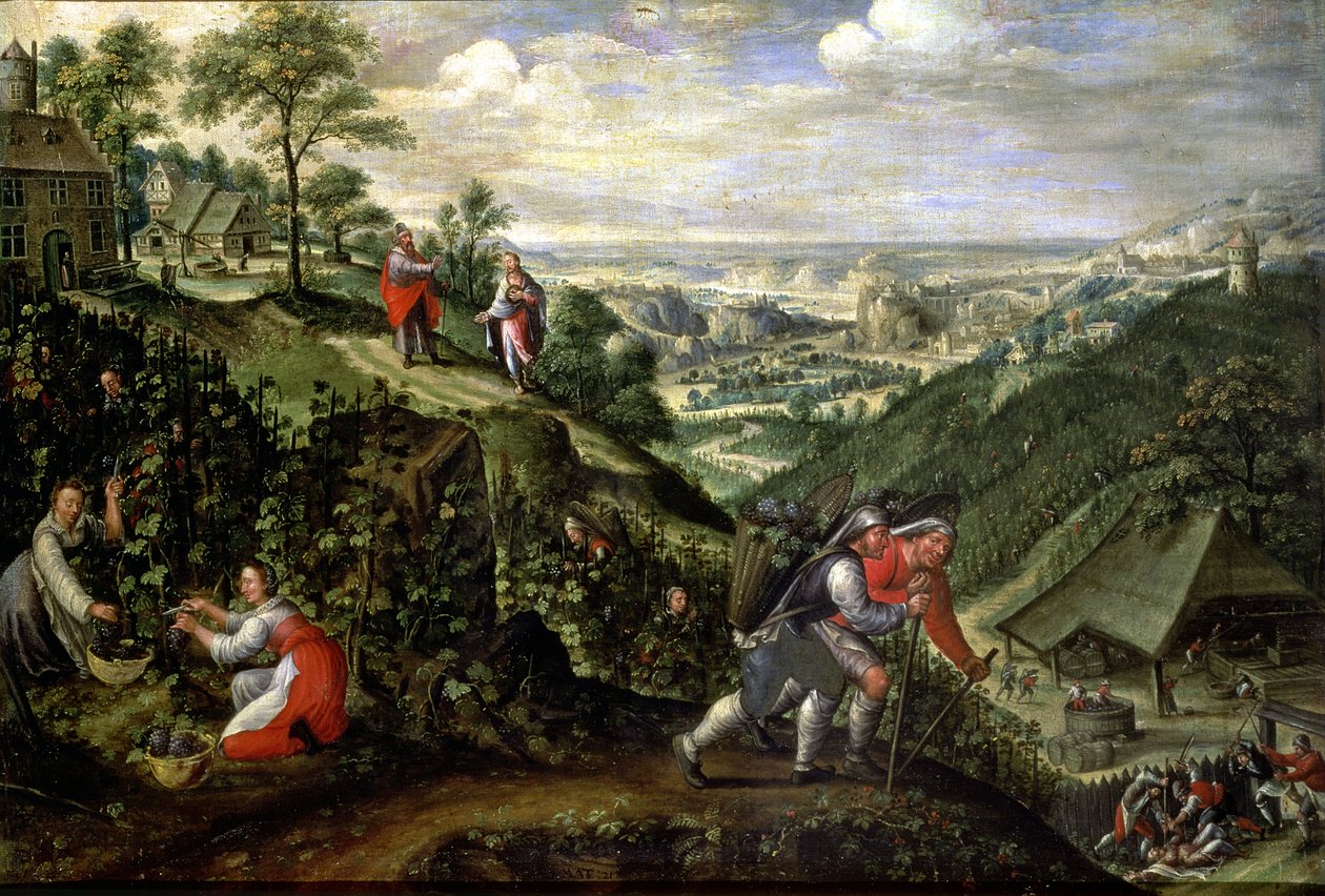Październik: Przypowieść o złych winiarzach, ok. 1580-90 (olej na płótnie) autorstwa Marten van Valckenborch