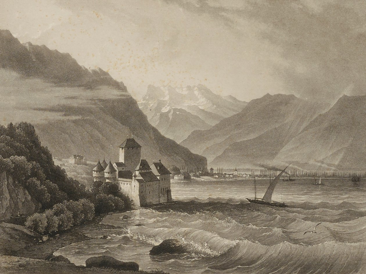 Chateau de Chillon; widok z Vevey autorstwa Martens