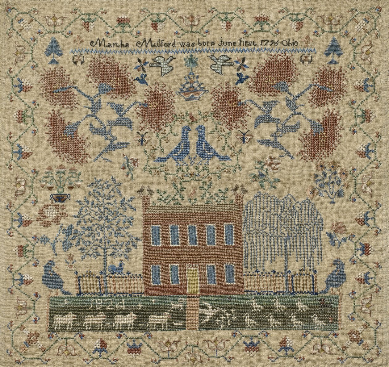 Sampler, 1824 (jedwab na płótnie) autorstwa Martha Mulford