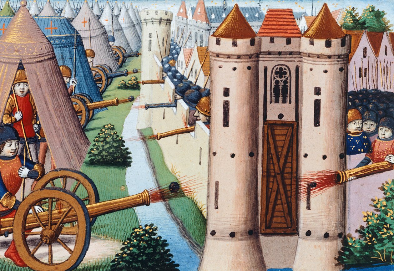 Oblężenie Rouen (lipiec 1418-styczeń 1419) 1484, folio 19v, Vigiles de Charles VII autorstwa Martial de Paris (fl.15th century)