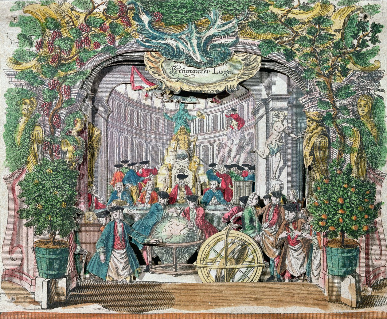 Rozkładany „Peep Show” loży masońskiej, połowa XVIII w. (kolor grawerowany) autorstwa Martin Engelbrecht