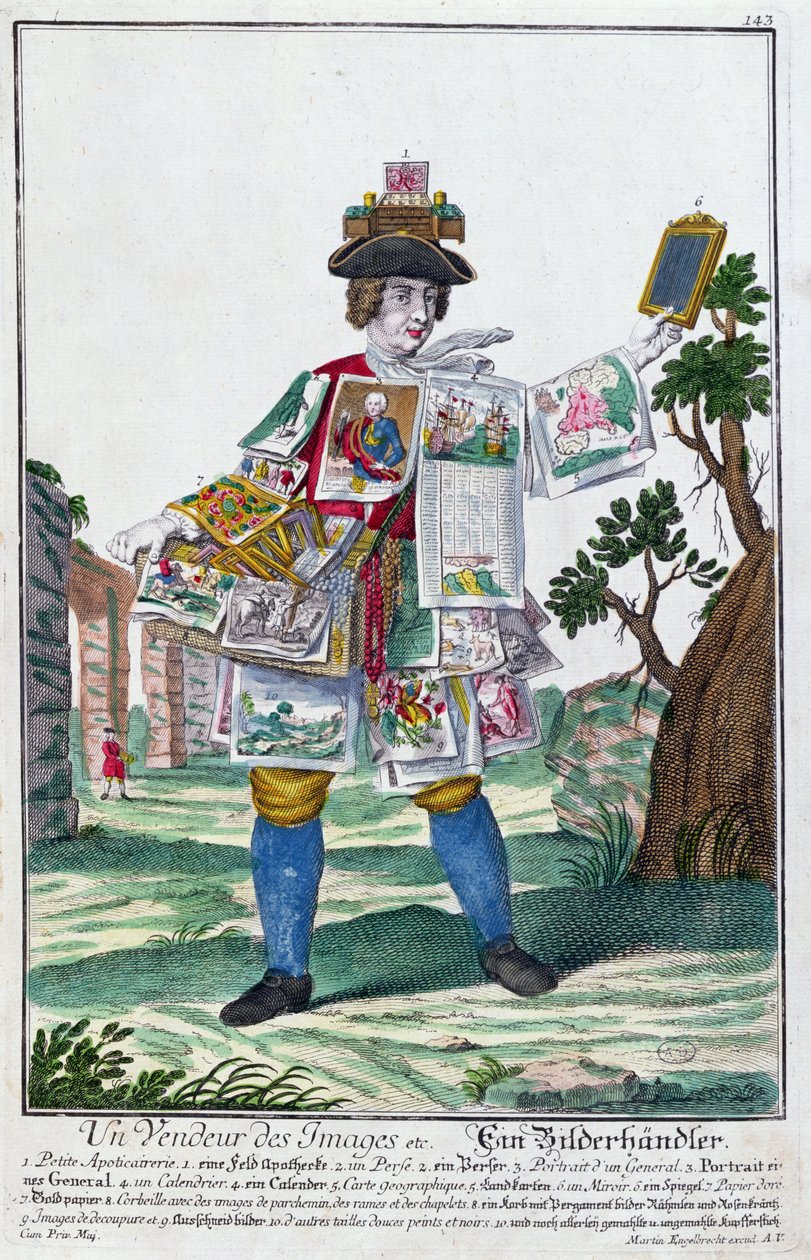 Sprzedawca obrazów, ok. 1735 (rycina barwna) autorstwa Martin Engelbrecht