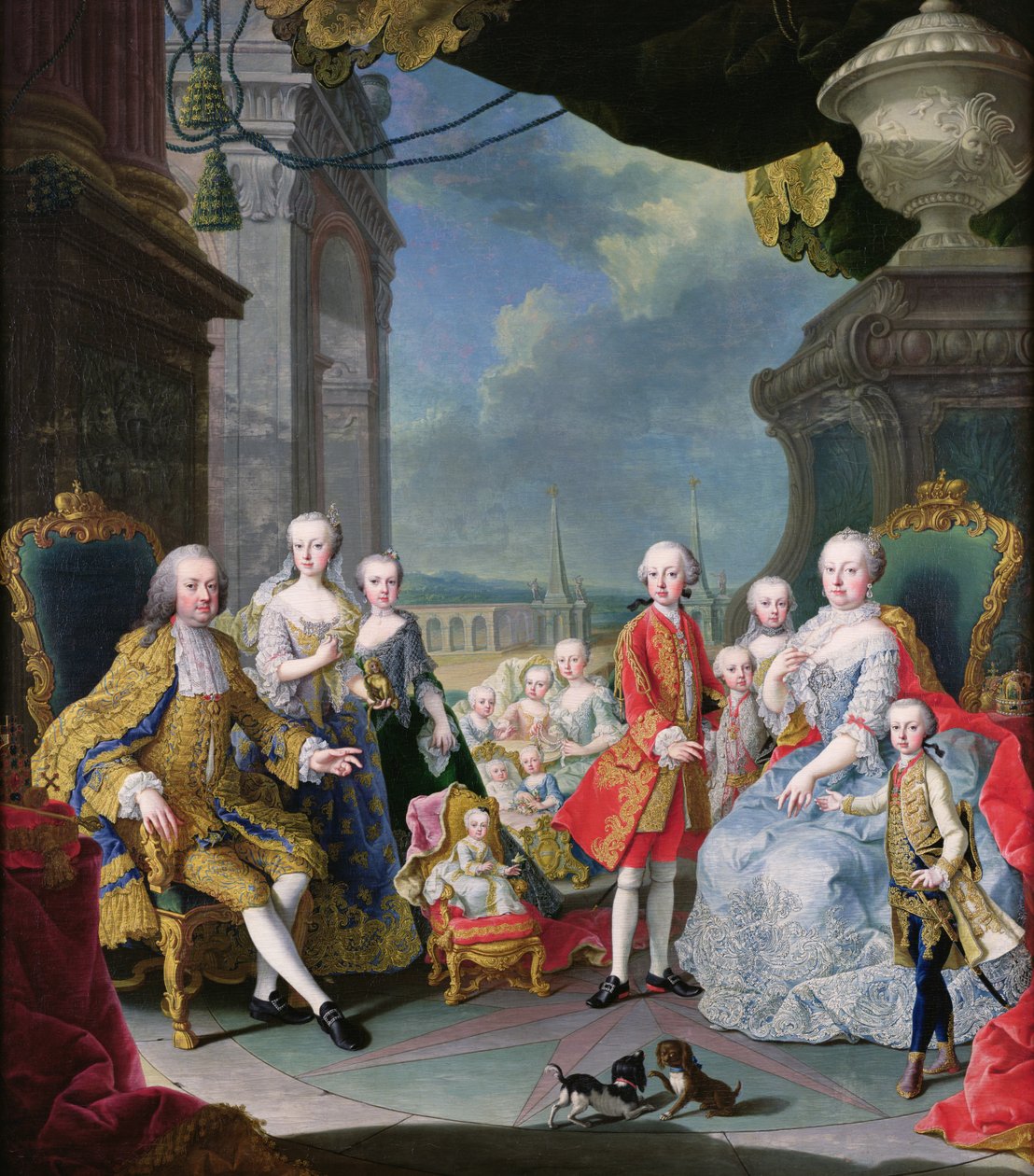 Franz Stephan I (1708-65) z żoną Marie-Therese (1717-80) i ich dziećmi autorstwa Martin II Mytens or Meytens