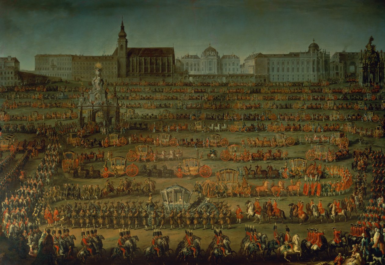 Przybycie Izabeli Parmeńskiej z okazji jej ślubu z Józefem II, 1760 autorstwa Martin II Mytens or Meytens