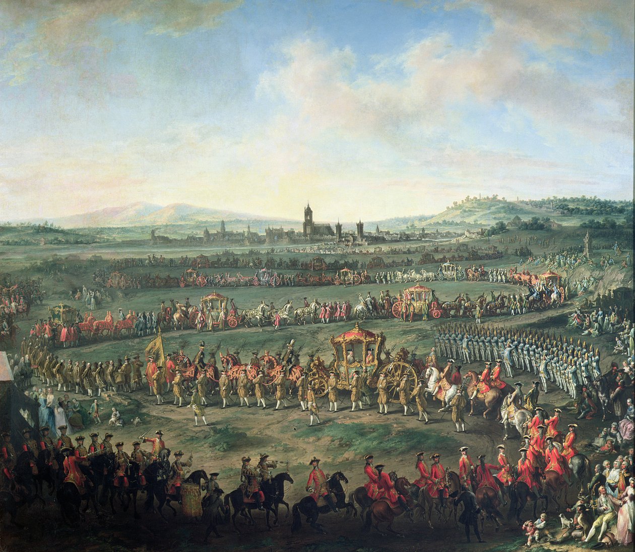 Wejście cesarza Franciszka I (1708-1765) do Frankfurtu w towarzystwie Józefa II (1741-90) autorstwa Martin II Mytens or Meytens