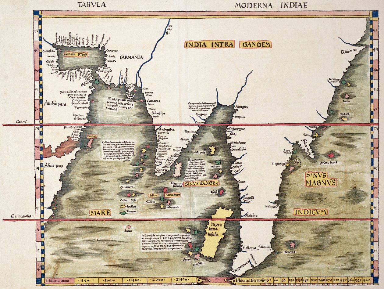 Morze Czerwone i Zatoka Arabska do rzekomego Półwyspu Malajskiego, z strassburskiego wydania „Geografii” Ptolemeusza autorstwa Martin Waldseemuller
