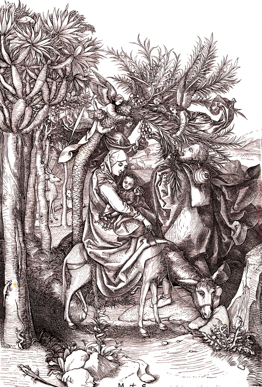 Ucieczka do Egiptu, Święta Rodzina autorstwa Martin (after) Schongauer