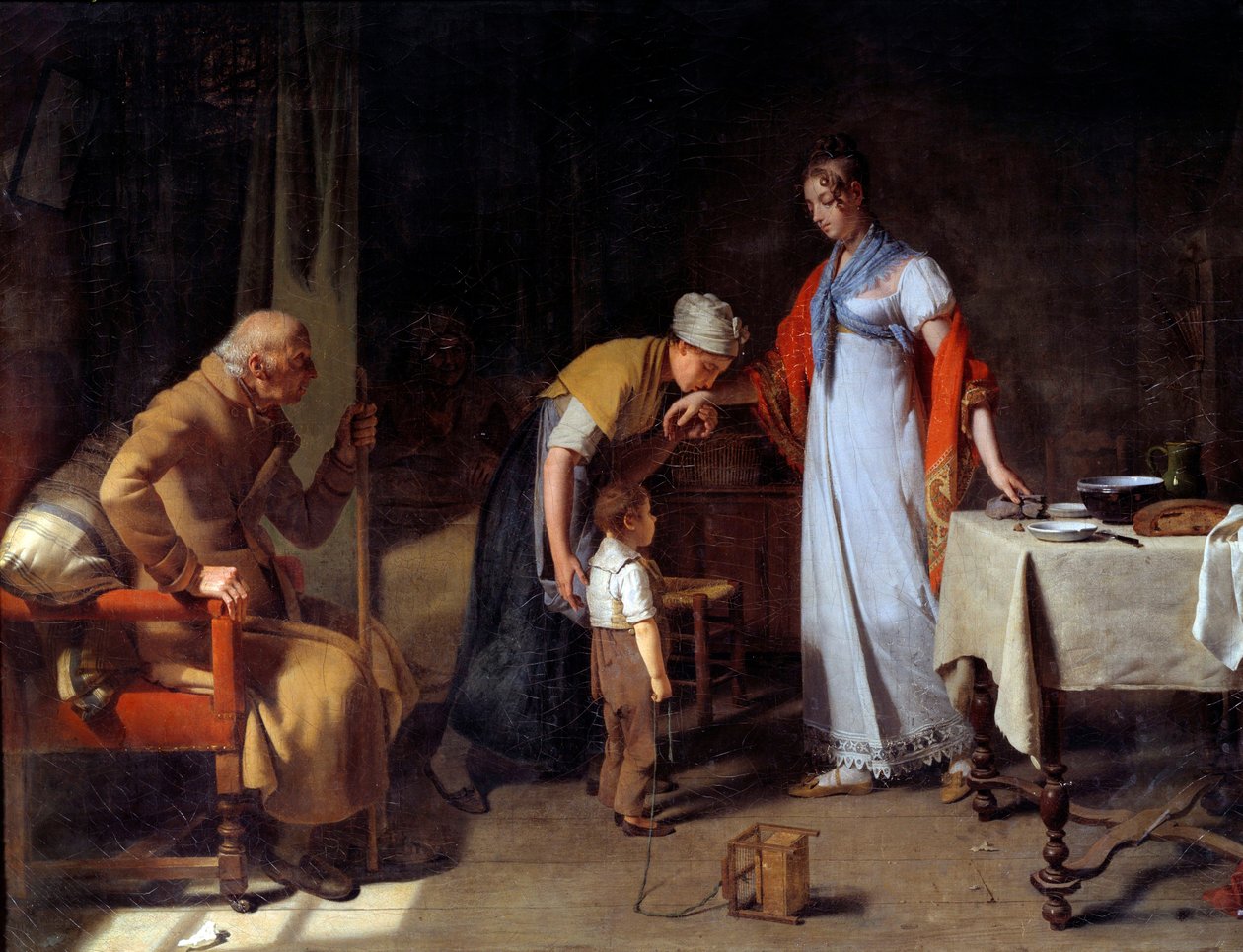 Młoda kobieta pomaga nieszczęśliwej rodzinie Obraz Martina Drollinga (1752-1817) XIX-wieczne Caen, Musee des Beaux Arts autorstwa Martin Drölling