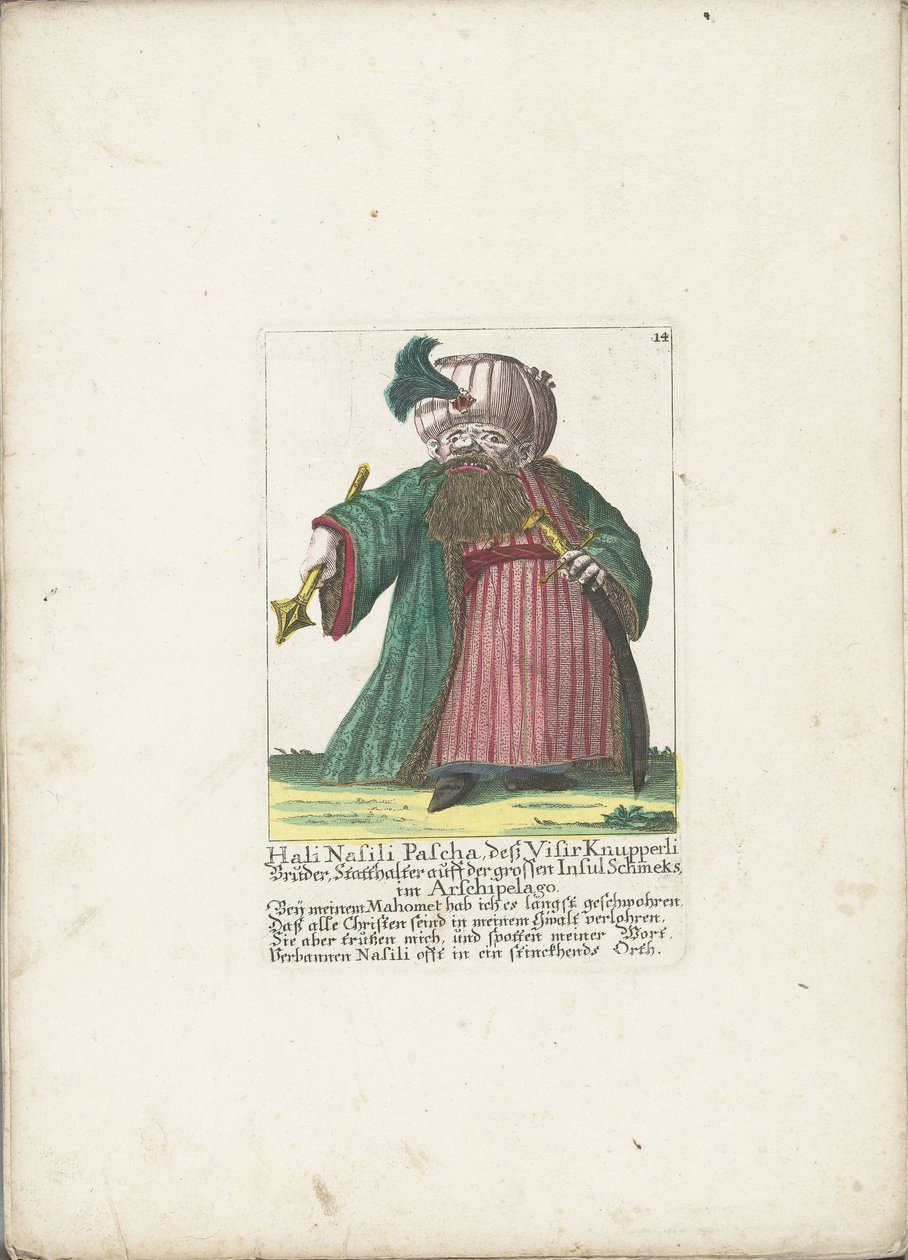 De Dwerg Hali Nasili Pasza, ok. 1710 r. Hali Nasili Pascha, jego brat Visir Knupperli, gubernator dużej wyspy Schmeks w Arskipelago (tytuł na obiekcie) Il Callotto resurcitato lub nowo umeblowana mała szafka (tytuł serii) autorstwa Martin Engelbrecht (attributed to)