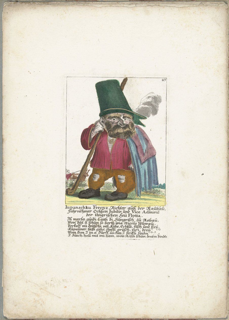 De dwerg Iupanschku Ferenz, ok. 1710 Iupanschku Ferenz, sędzia z Raubau, naczelnik wół Jubilir i wiceadmirał węgierskiej Heü Flotta (tytuł na obiekcie) Il Callotto resurcitato lub nowo umeblowana mała szafka (tytuł serii) autorstwa Martin Engelbrecht (attributed to)