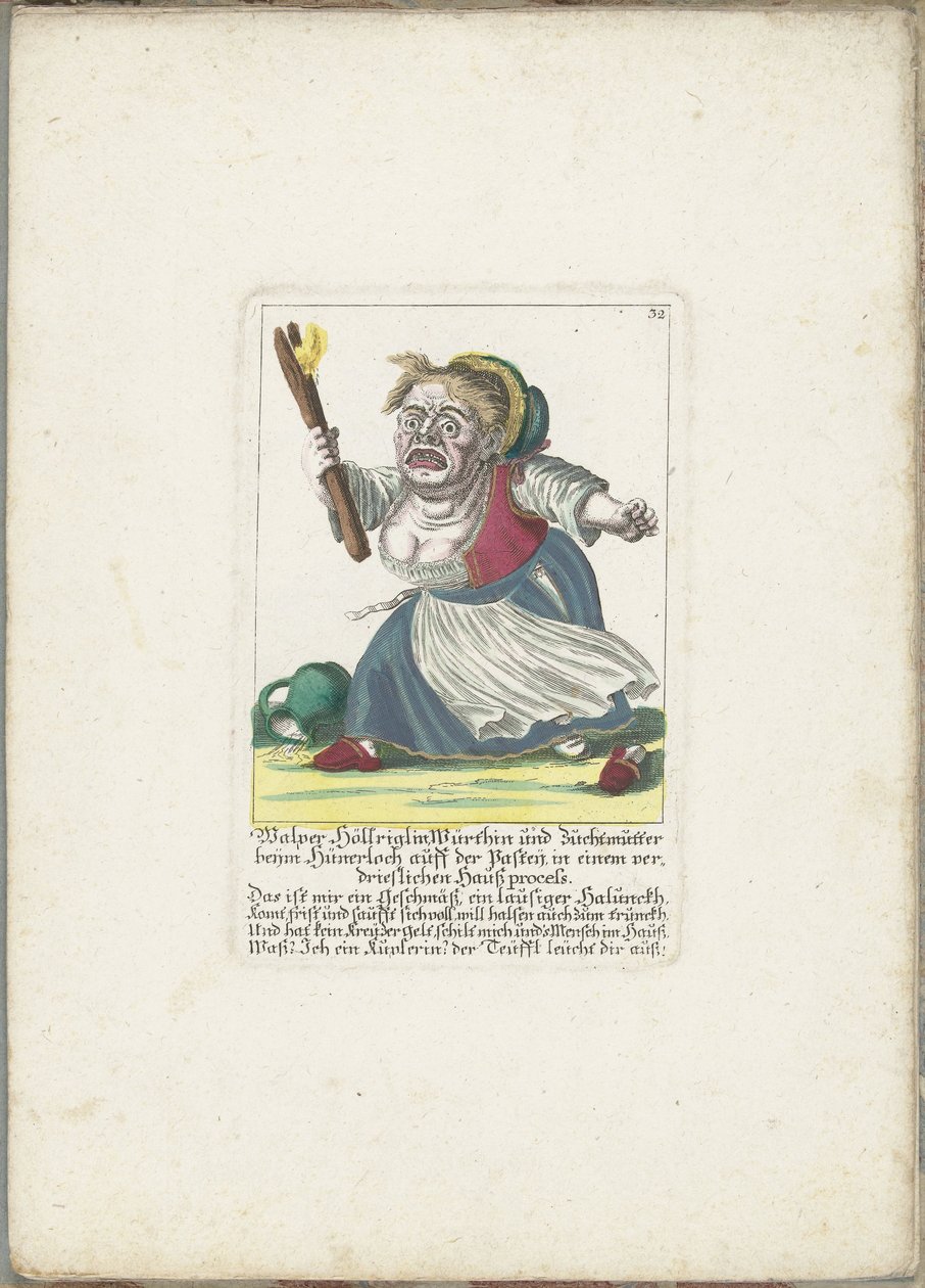De dwerg Malper Höllriglin jako warardin, ok. 1710 Malper Höllriglin Würthin i matka hodowlana w Hünerloch auff der Pasteij, w irytującym procesie krajowym (tytuł na przedmiocie) Il Callotto resurcitato lub nowo umeblowana mała szafka (seria tytuł autorstwa Martin Engelbrecht (attributed to)