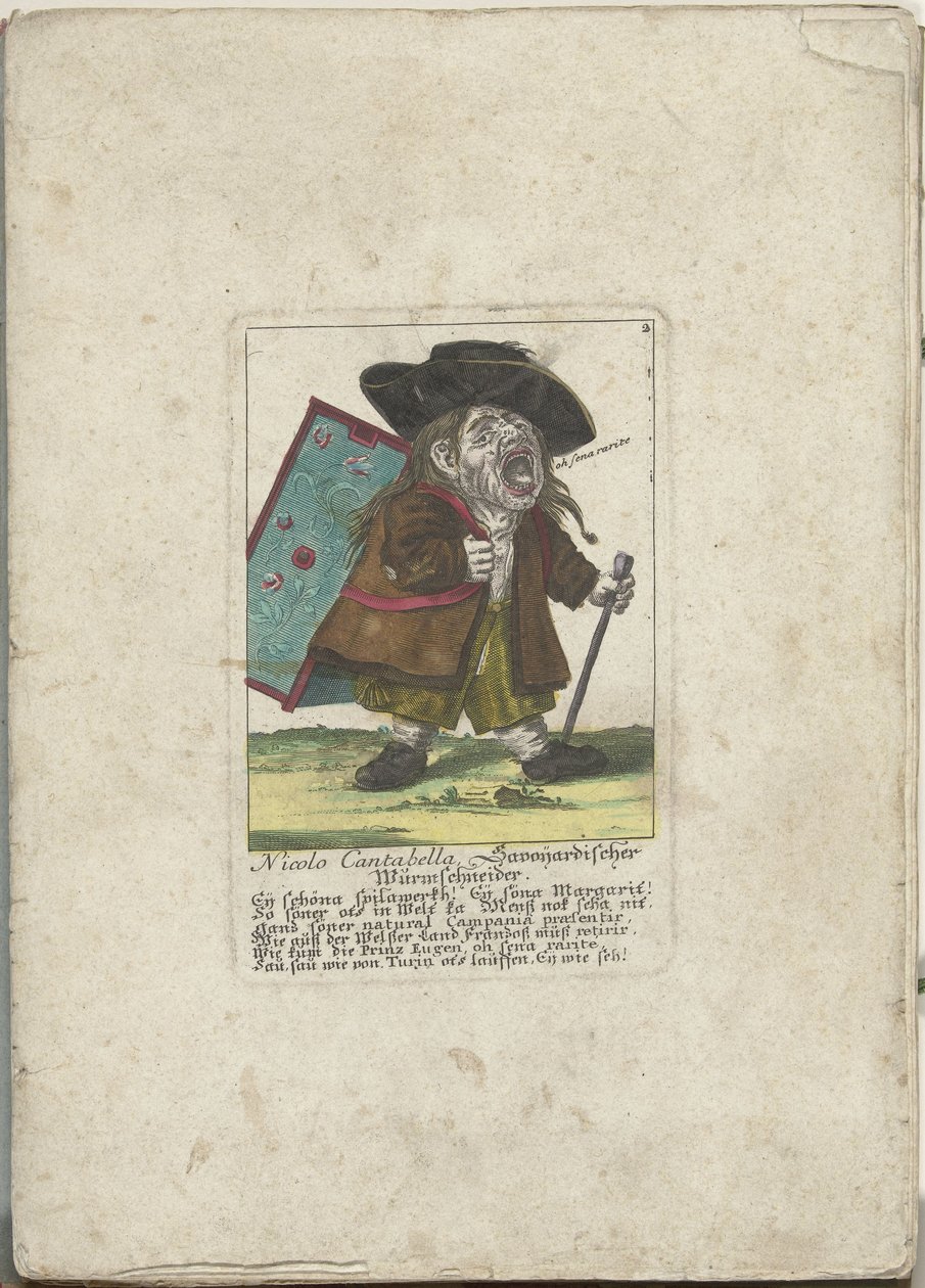 De dwerg Nicolo Cantabella, ok. 1710 Nicolo Cantabella, Savoyard wycinacz robaków (tytuł na obiekcie) Il Callotto resurcitato lub nowo umeblowana mała szafka (tytuł serii) autorstwa Martin Engelbrecht (attributed to)