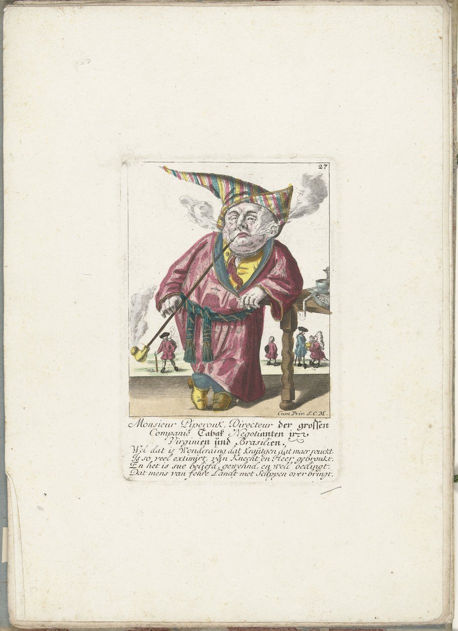 De dwerg Piperouk jako dyrektor firmy tytoniowej, około 1710 Monsieur Piperouk, dyrektor dużej firmy Tabak Negotianten w Wirginii i Brazylii (tytuł na obiekcie) Il Callotto resurcitato lub nowo umeblowana mała szafka (seria titl autorstwa Martin Engelbrecht (attributed to)