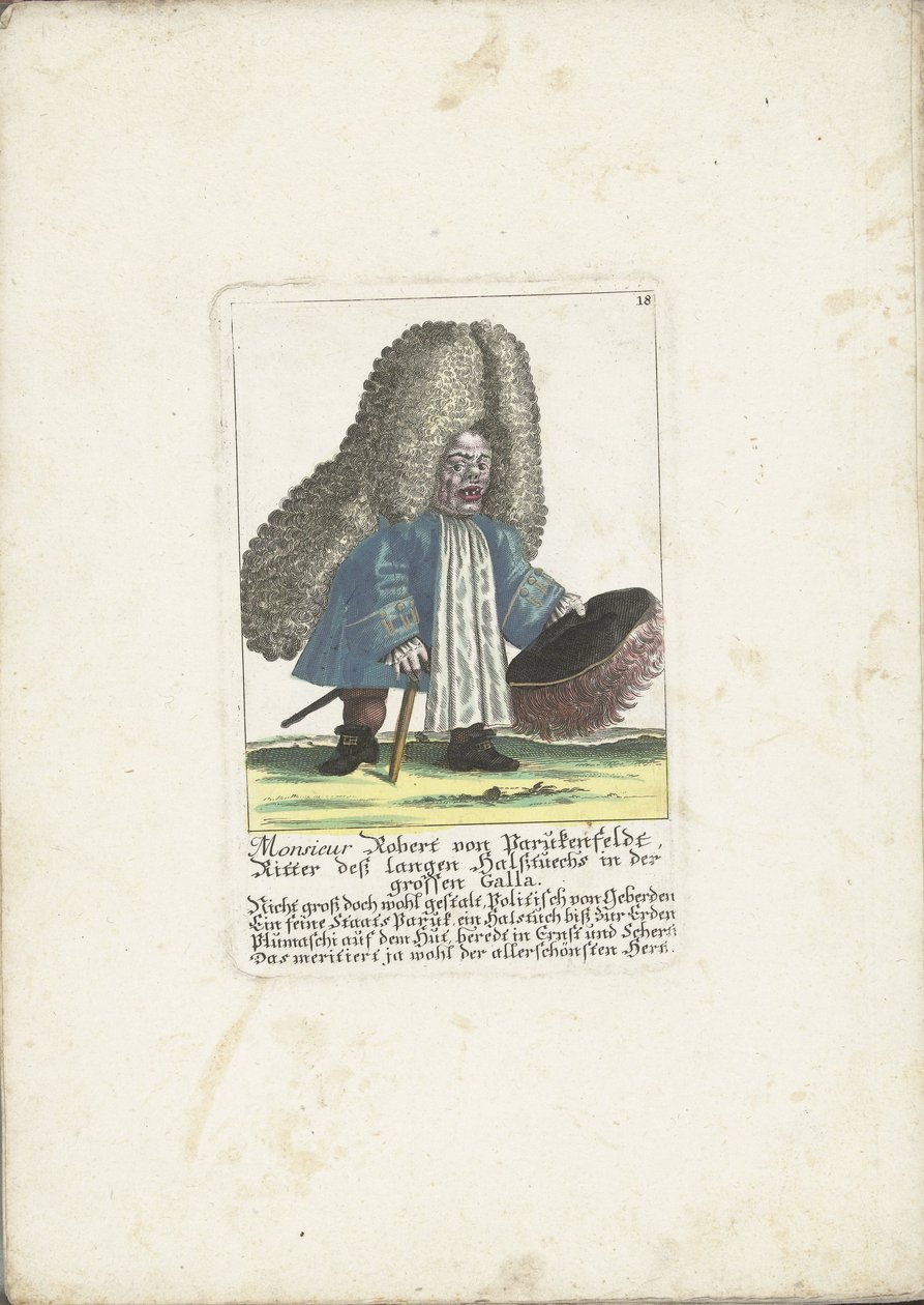 De dwerg Robert von Parukenfeldt, ok. 1710 Monsieur Robert von Parukenfeldt, Rycerz Długiej Szyi w Wielkiej Gali (tytuł na obiekcie) Il Callotto resurcitato lub nowo umeblowana mała szafka (tytuł serii) autorstwa Martin Engelbrecht (attributed to)