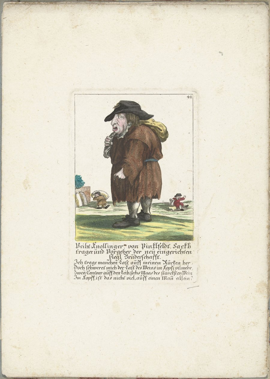 Dwerg Veith Knollinger autorstwa Pinklfeldta, ok. 1710 Veith Knollinger von Pinklfeldt, Baghtrager i poprzednik nowo powstałego Bractwa Flegl (tytuł na obiekcie) Il Callotto resurcitato lub nowo umeblowana mała szafka (tytuł serii) autorstwa Martin Engelbrecht (attributed to)