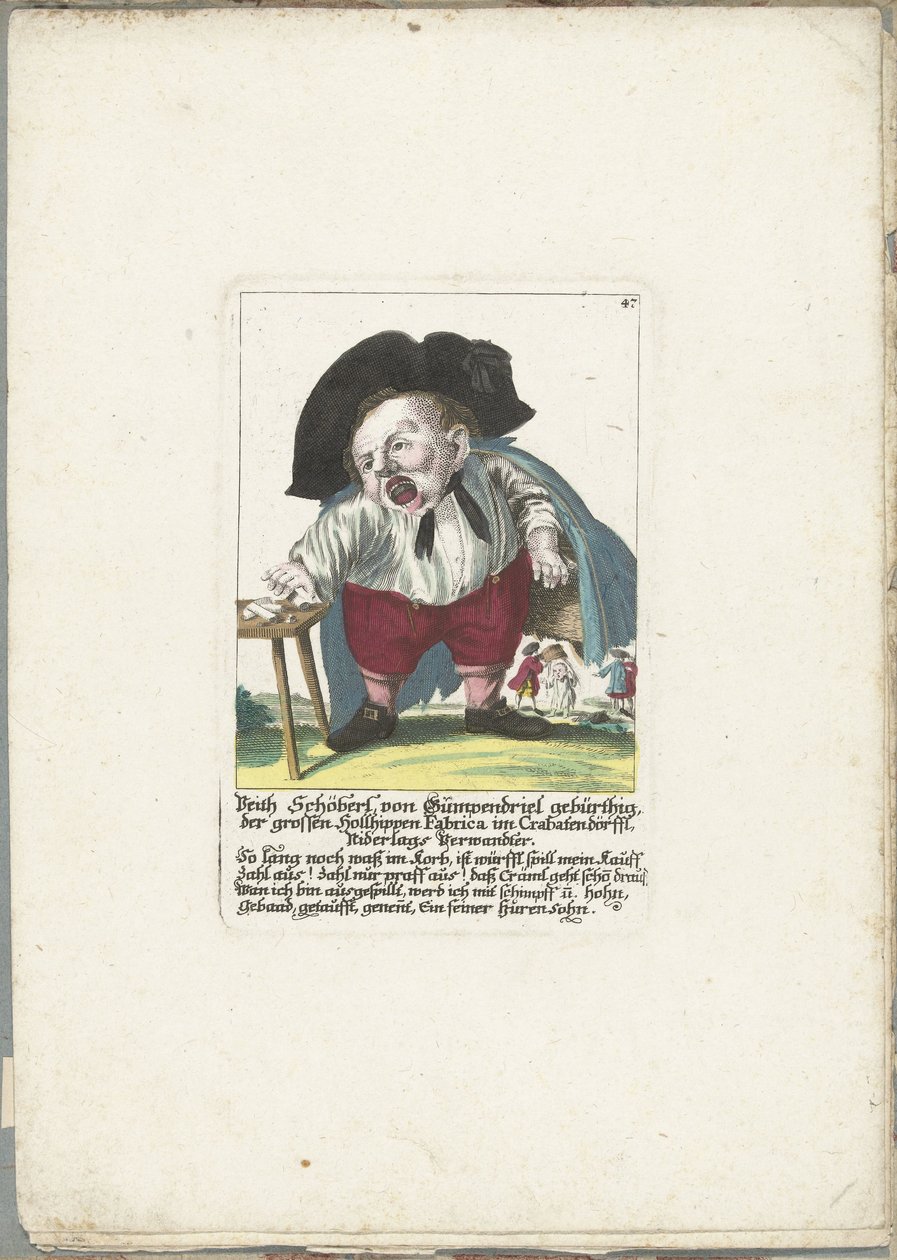 Dwerg Veith Schöberl von Gümpendriel, ok. 1710 Urodzony Veith Schöberl von Gümpendriel, wielki Hollhippen Fabrica w Crabatendörffl, krewny Niderlaga (tytuł na obiekcie) Il Callotto resurcitato lub nowo umeblowana mała szafka (seria ti autorstwa Martin Engelbrecht (attributed to)