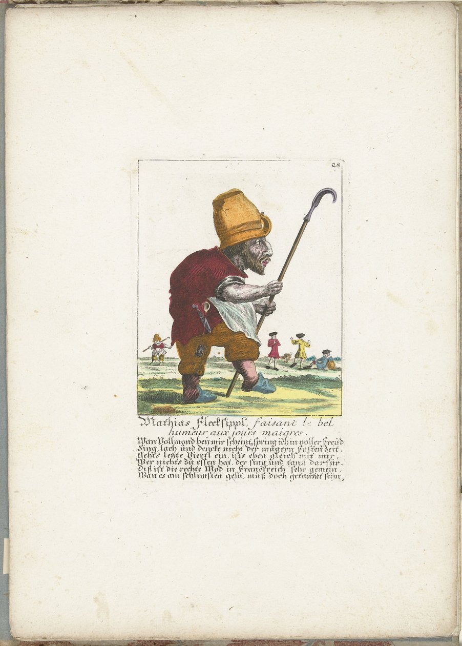 Wesoły krasnoludek Mathias Flecksippl, ok. 650 lat. 1710 Mathias Flecksippl, faisant le bel humeur aux jours maigres (tytuł na obiekcie) Il Callotto resurcitato lub nowo mianowany gabinet Zwerchen (tytuł serii) autorstwa Martin Engelbrecht (attributed to)