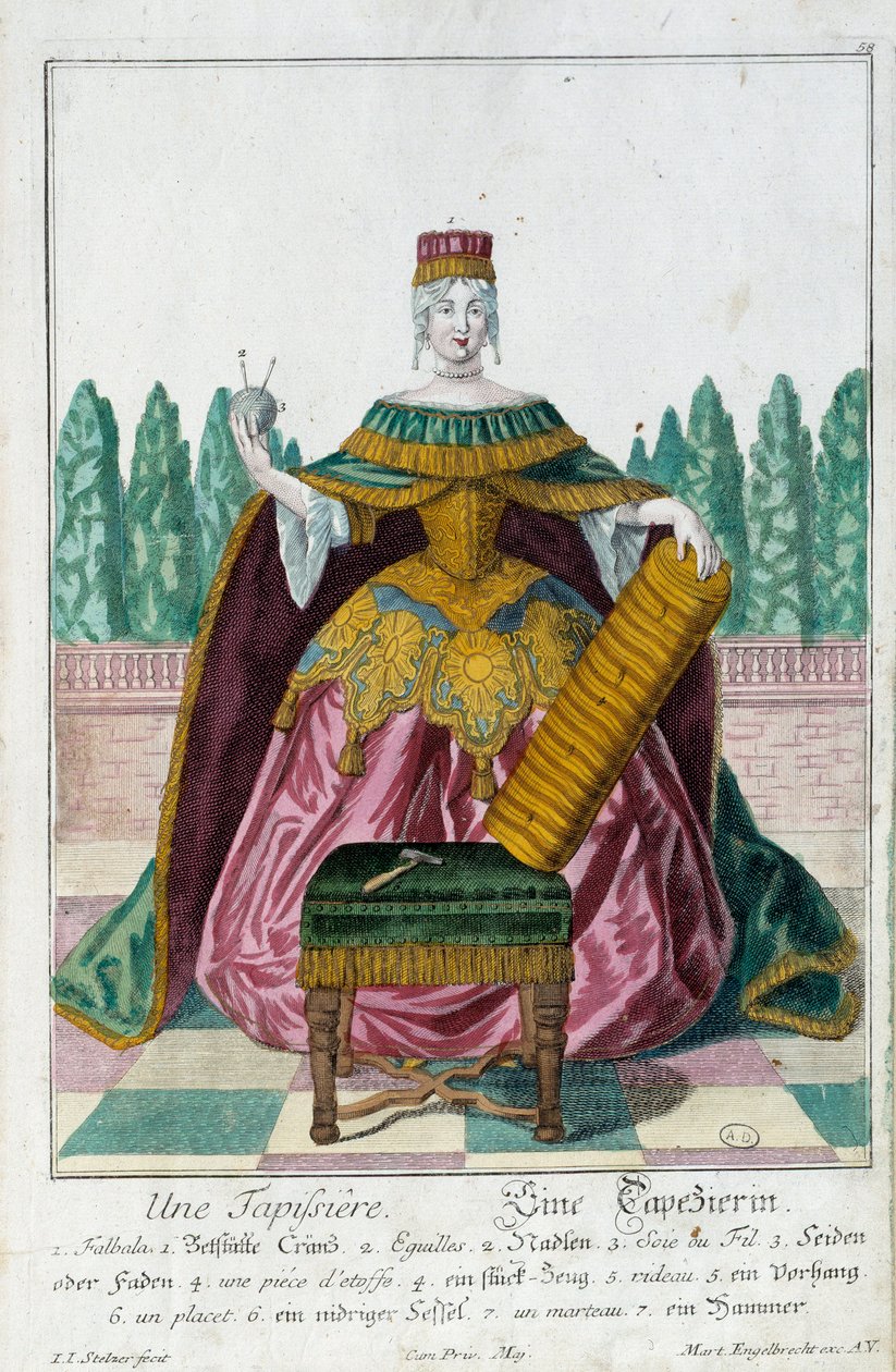 Tapicerka. Grawer autorstwa Martina Engelbrechta (1684-1756), w „Nowym zespole habilles manewrów” XVIII w., Niemcy. Paryż, Sztuka Dekoracyjna autorstwa Martin Engelbrecht