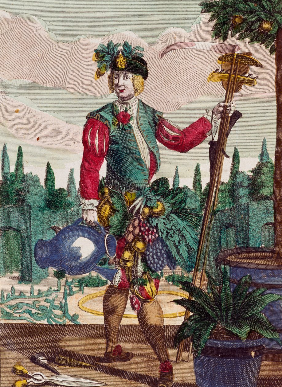 Ogrodnik, rycina z Assemblage des nouveau manouvries habilles autorstwa Martina Engelbrechta (1684-1756), Niemcy autorstwa Martin Engelbrecht