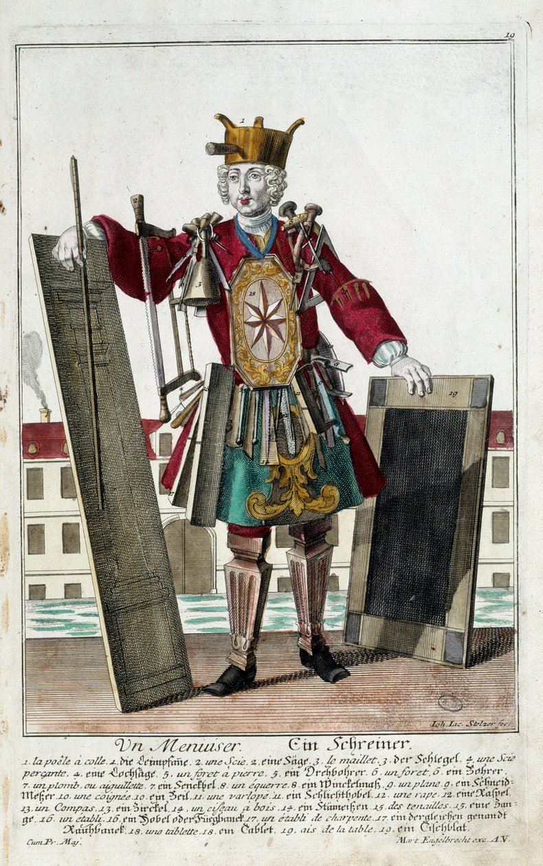 Metier: Stolarz. Grawer autorstwa Martina Engelbrechta (1684-1756), w „Nowym zespole habilles manewrów” XVIII w., Niemcy. Paryż, Sztuka Dekoracyjna autorstwa Martin Engelbrecht