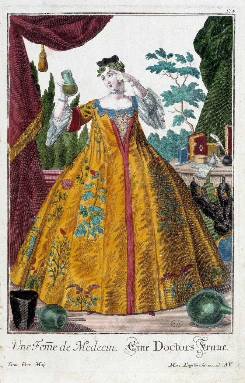Metier: Żona lekarza. Grawer autorstwa Martina Engelbrechta (1684-1756), w „Nowym zespole habilles manewrów” XVIII w., Niemcy. Paryż, Sztuka Dekoracyjna autorstwa Martin Engelbrecht