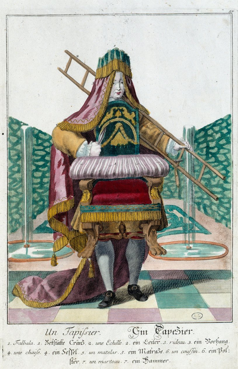 Metier: Tapicerka. Grawer autorstwa Martina Engelbrechta (1684-1756), w „Nowym zespole habilles manewrów” XVIII w., Niemcy. Paryż, Sztuka Dekoracyjna autorstwa Martin Engelbrecht