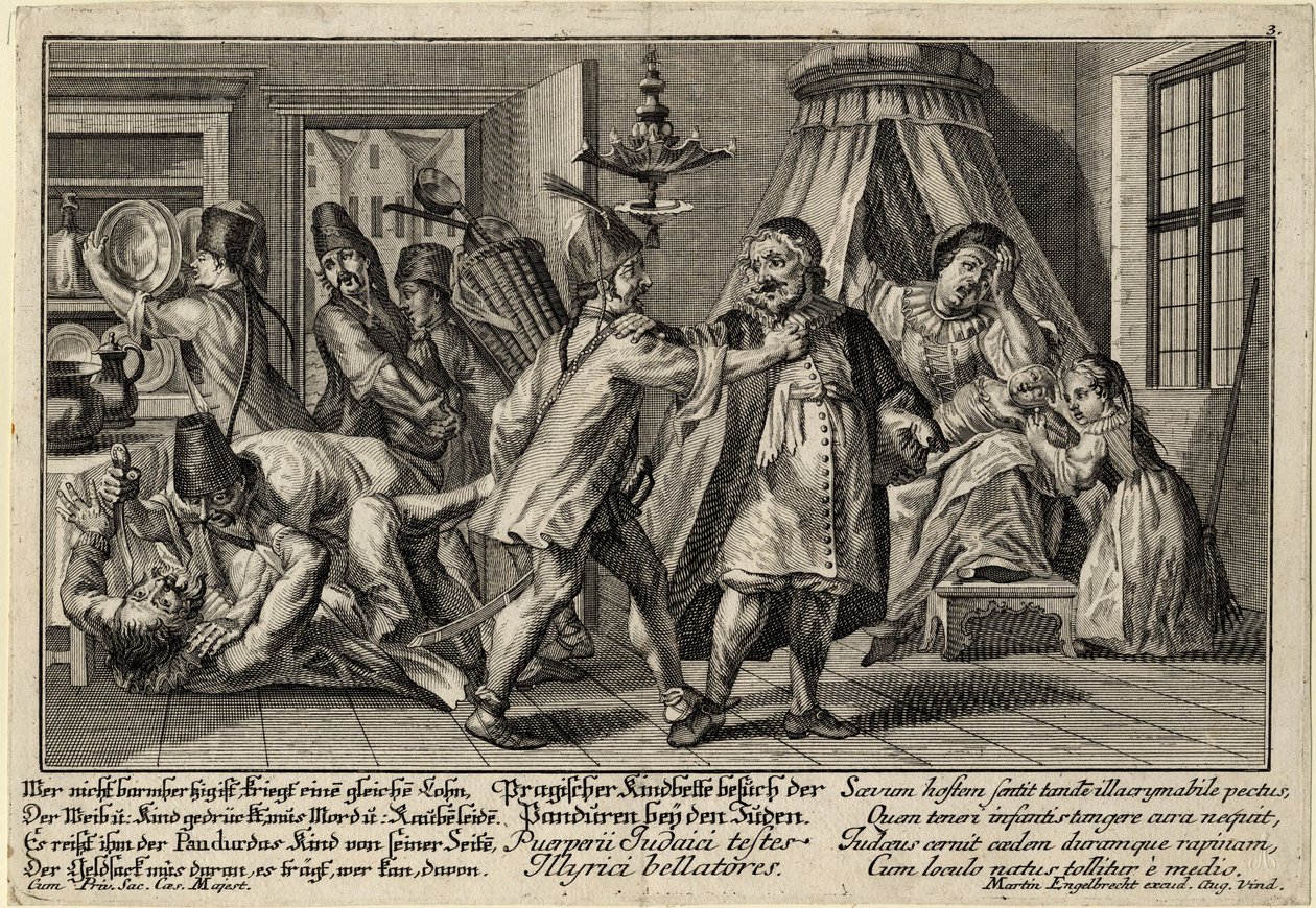 Pandurowie odwiedzający Żydów - Englebrecht, Martin (1684-1756) - ok. 1756 - Miedzioryt - 21,3x30,9 - Kolekcja prywatna autorstwa Martin Engelbrecht