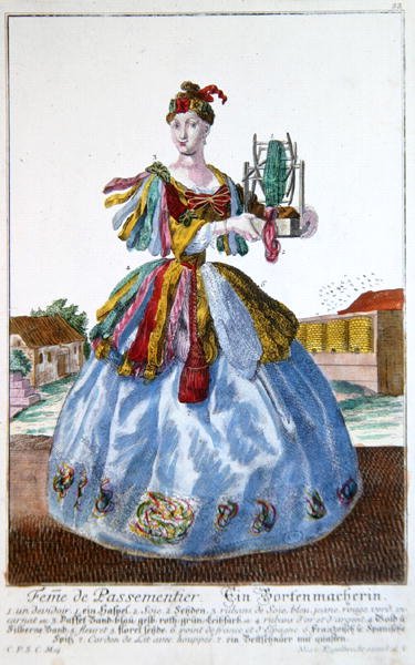 Żona miękkiego meblarza, ok.1735 (kolorowy grawerunek) autorstwa Martin Engelbrecht