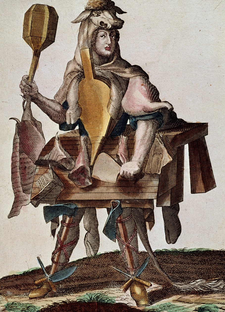 Rzeźnik, rycina z Assemblage des nouveau manouvries habilles Martin Engelbrecht (1684-1756), Niemcy autorstwa Martin Engelbrecht