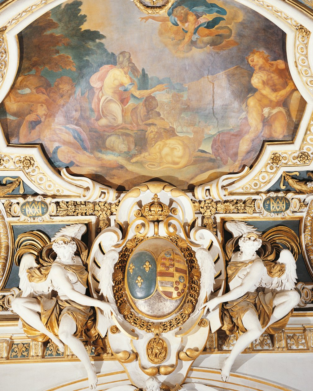 Noe i jego rodzina wchodzą do arki, w kaplicy, Chateau de Fontainebleau, Francja autorstwa Martin Fréminet