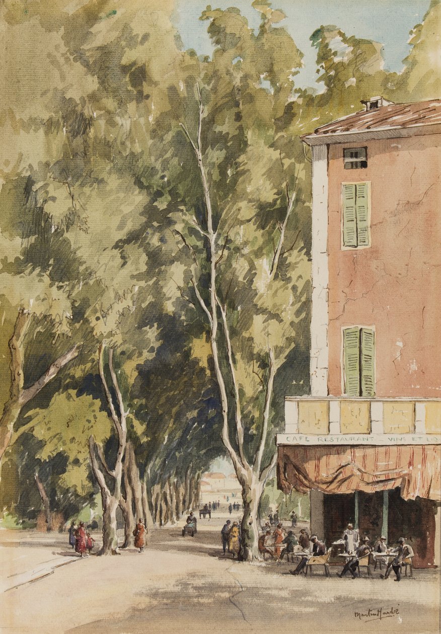 „Aleja platanów, Vaison”, Vaucluse, październik 1933 (atrament i akwarela na papierze) autorstwa Martin Hardie