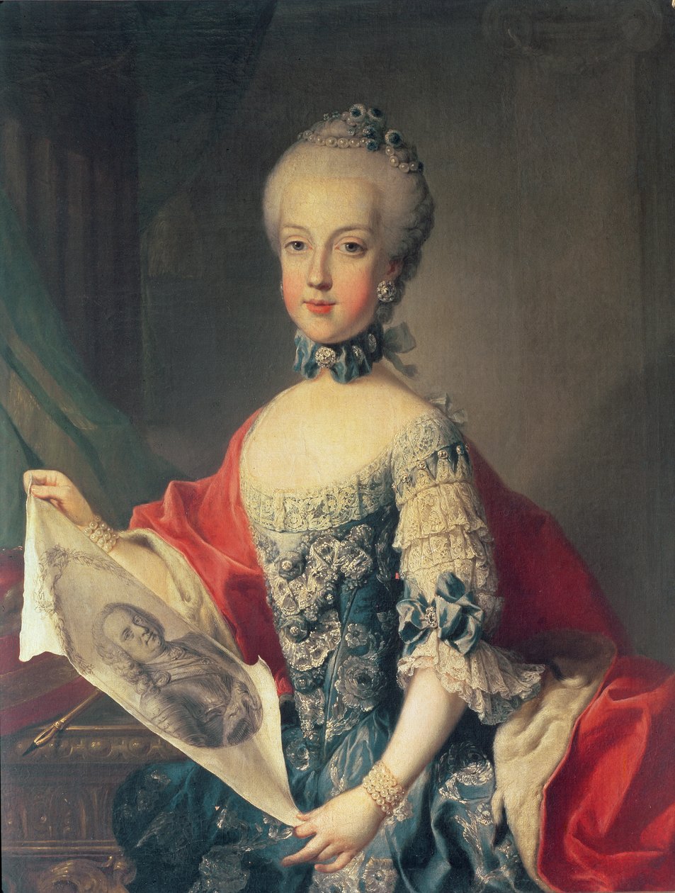 Arcyksiężna Maria Karolina (1752-1814), trzynaste dziecko Marii Teresy z Austrii (1717-80), żona Ferdynanda I (1751-1825), króla Obojga Sycylii, trzymająca portret swojego ojca cesarza Franca autorstwa Martin II Mytens or Meytens