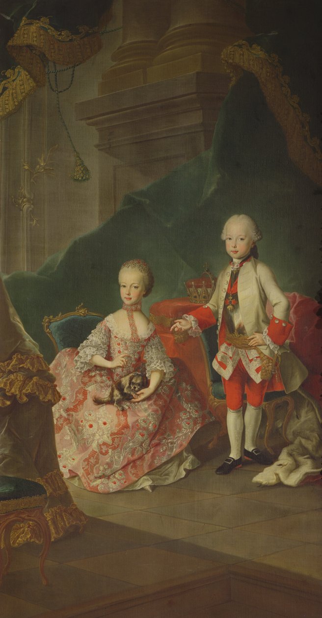 Dwoje dzieci cesarzowej Marii Teresy Austrii (1717-80) Leopolda (1747-92) (późniejszego cesarza Leopolda II) i jego siostry księżniczki Marii Krystyny (późniejszej żony Alberta Sachsen-Teschen, założyciela Alb autorstwa Martin II Mytens or Meytens
