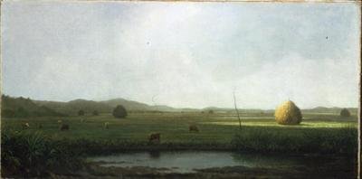 Scena bagienna: Bydło w pobliżu siodła z siana (olej na płótnie) autorstwa Martin Johnson Heade