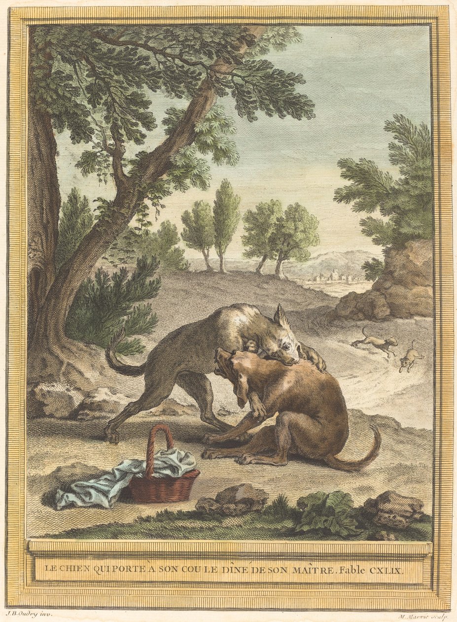 Pies niosący wieczerzę swego pana na szyi autorstwa Martin Marvie after Jean Baptiste Oudry