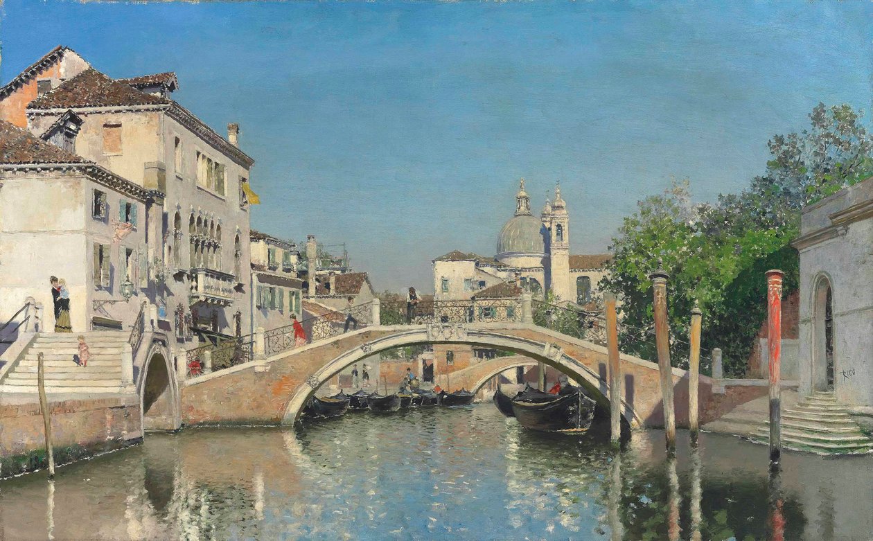 Kanał wenecki z gondolami, dalej Santa Maria Della Salute (olej na płótnie) autorstwa Martín Rico y Ortega
