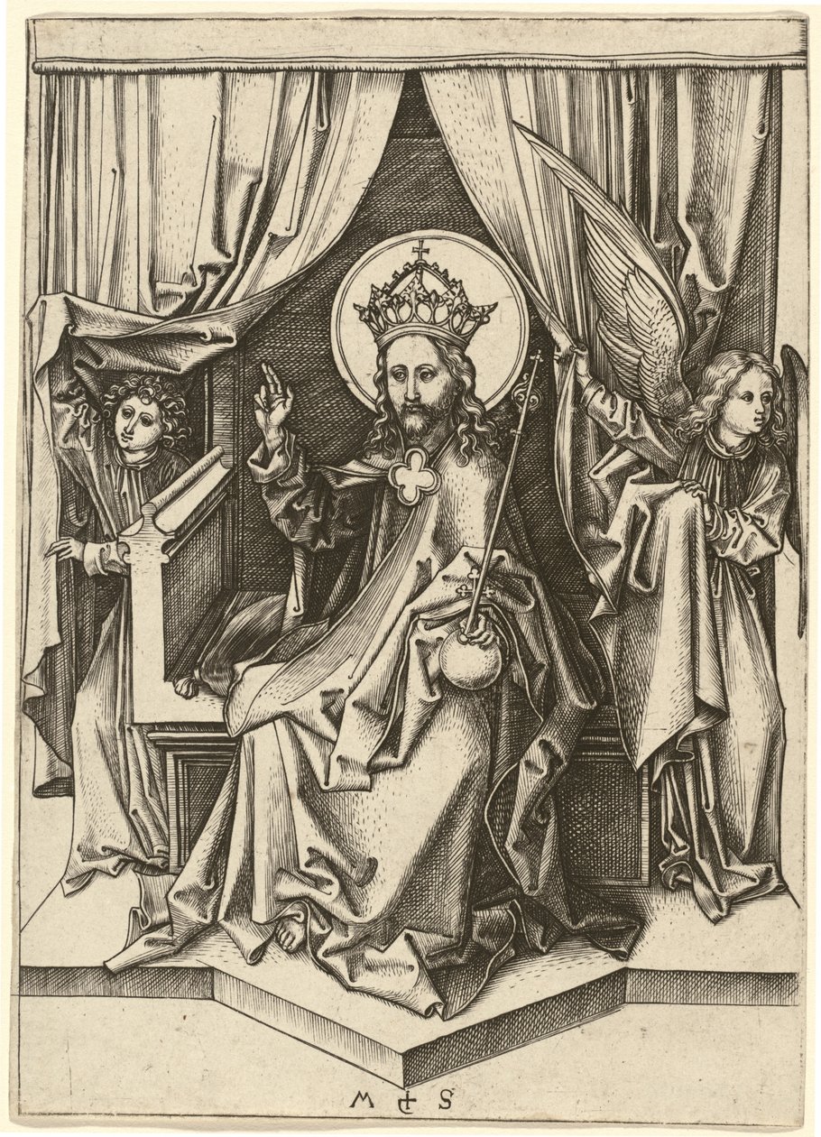 Chrystus na tronie z dwoma aniołami autorstwa Martin Schongauer