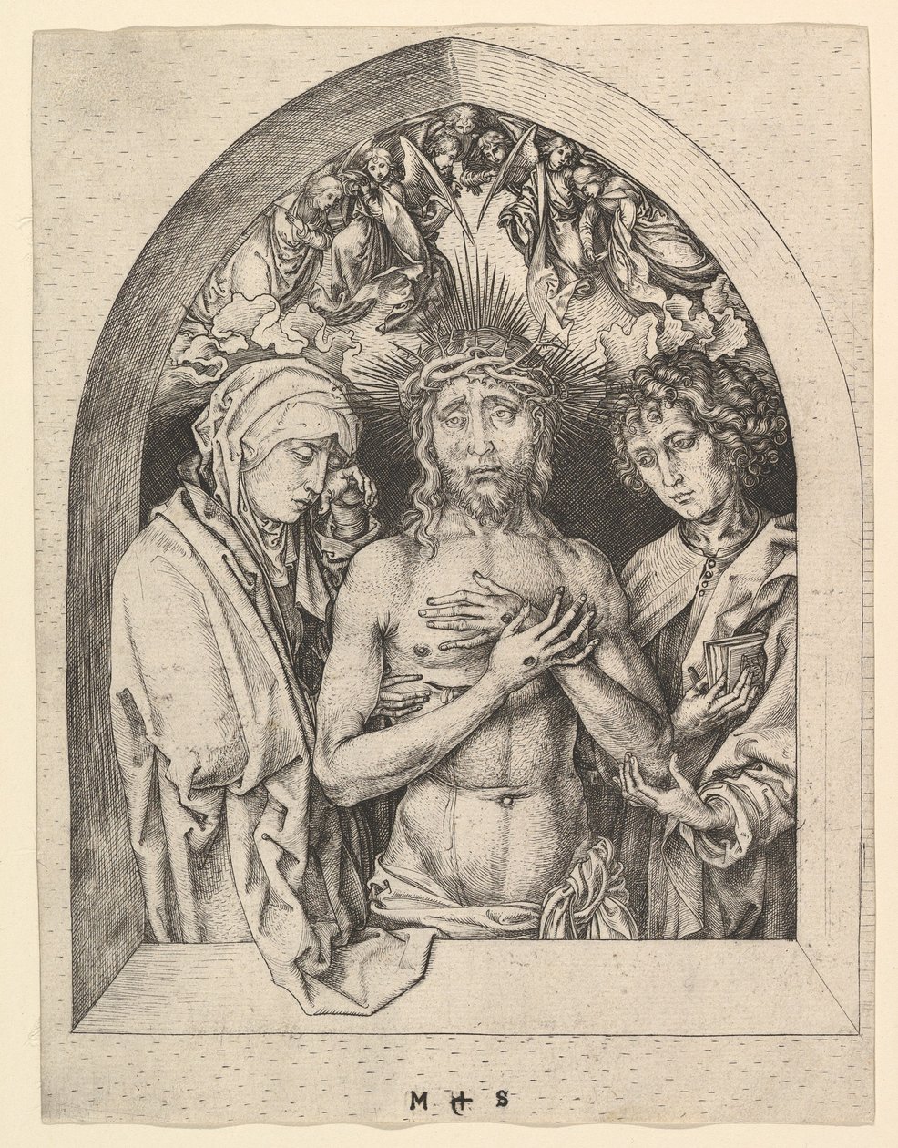 Chrystus jako Mąż Bolesny z Dziewicą i Św. 1435-1491. autorstwa Martin Schongauer