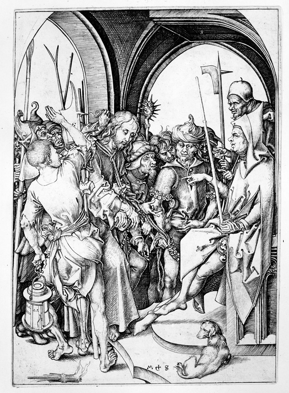 Chrystus przed Annaszem (rycina) autorstwa Martin Schongauer