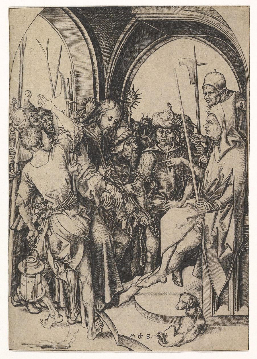 Chrystus przed Annaszem, ca. 1435-1491. autorstwa Martin Schongauer