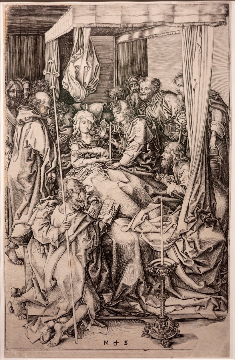 Grawerowanie na papierze. Śmierć Dziewicy. Martina Schongauera. Około 1470-1491. (grawer na papierze) autorstwa Martin Schongauer