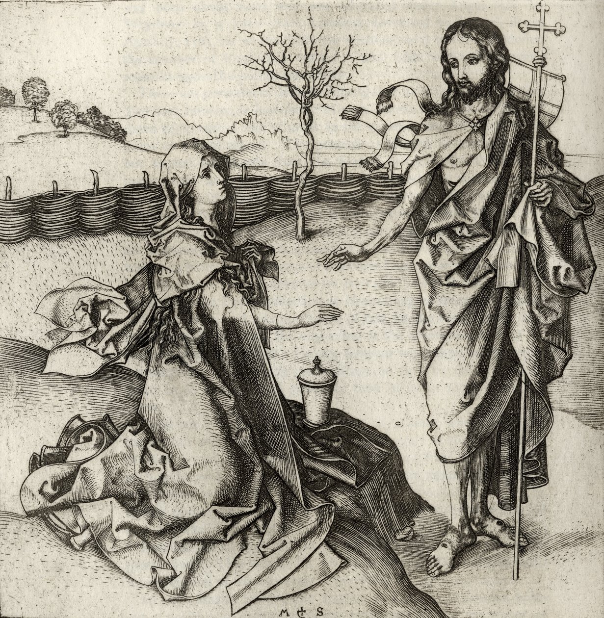 Nasz Zbawiciel ukazujący się Marii Magdalenie w Ogrodzie, z „Katalogu zbioru rycin, akwafort i drzeworytów” Richarda Fishera, opublikowanego w 1879 r. autorstwa Martin Schongauer