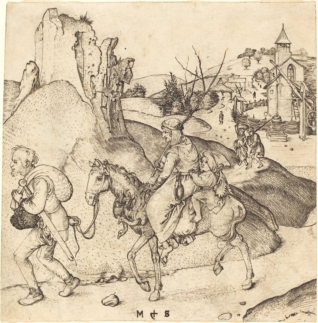 Rodzina chłopska idzie na targ autorstwa Martin Schongauer